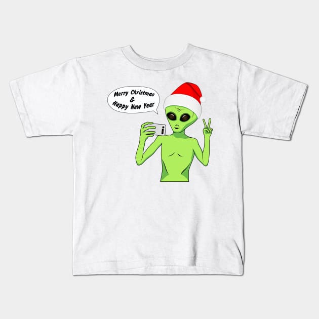 Alien in a Santa hat Kids T-Shirt by designbek